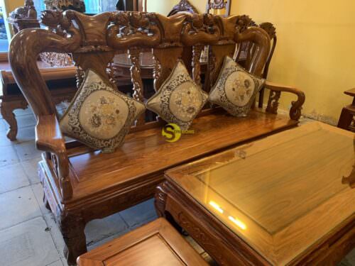 Bộ bàn ghế gỗ hương đào vân tuyển tựa liền 6 món tay 12 BBG265 - Hình ảnh 9