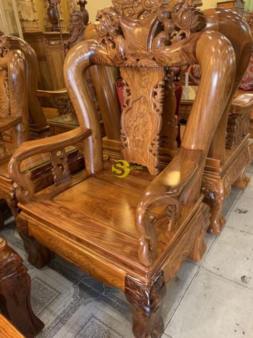 Bộ bàn ghế gỗ hương đào vân tuyển tựa liền 6 món tay 12 BBG265 - Hình ảnh 7