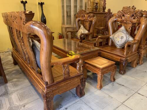 Bộ bàn ghế gỗ hương đào vân tuyển tựa liền 6 món tay 12 BBG265 - Hình ảnh 5