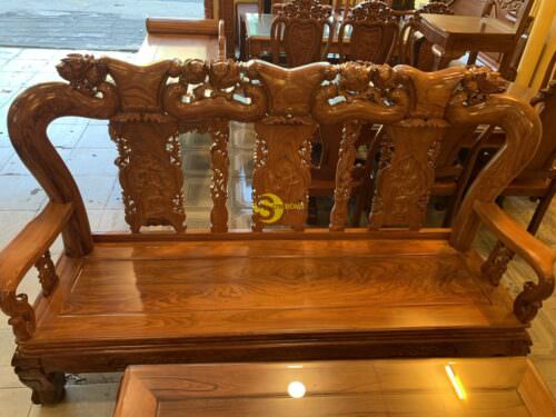 Bộ bàn ghế gỗ hương đào vân tuyển tựa liền 6 món tay 12 BBG265 - Hình ảnh 4