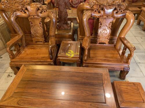 Bộ bàn ghế gỗ hương đào vân tuyển tựa liền 6 món tay 12 BBG265 - Hình ảnh 3