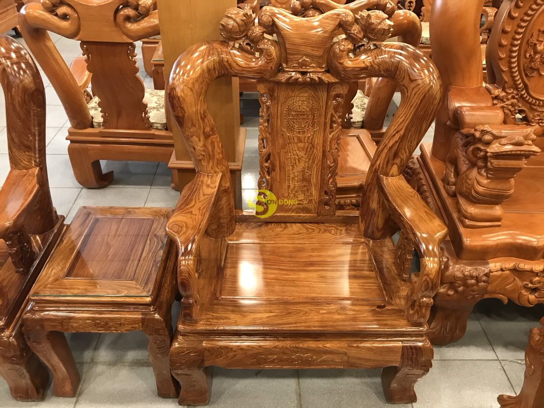 Bộ bàn ghế gỗ hương đào vân tuyển 6 món tay 12 – BBG266 (Ảnh 6)