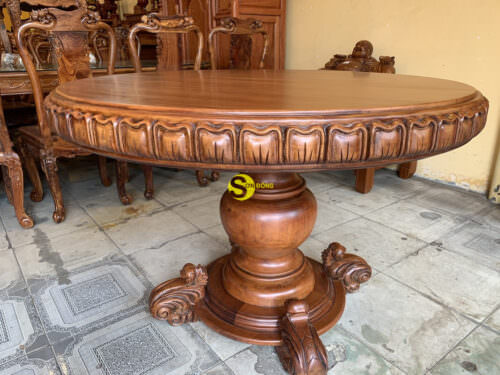 Chân bàn ăn tròn gỗ gõ đỏ phong cách cổ điển CB005A