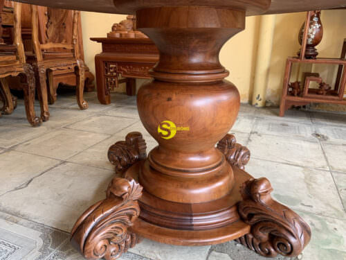 Chân bàn ăn tròn gỗ gõ đỏ phong cách cổ điển CB005A
