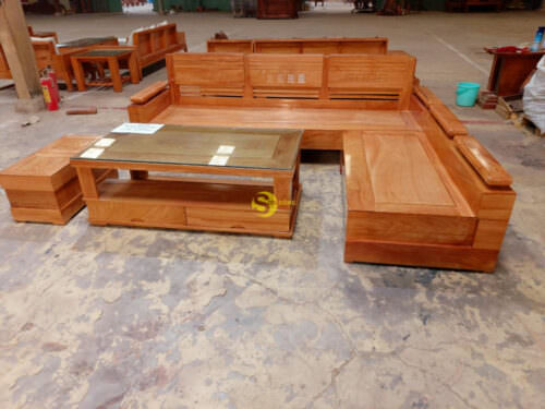 Sofa góc tay trơn sang trọng 5 món gỗ gõ BBG002 - Hình ảnh 3