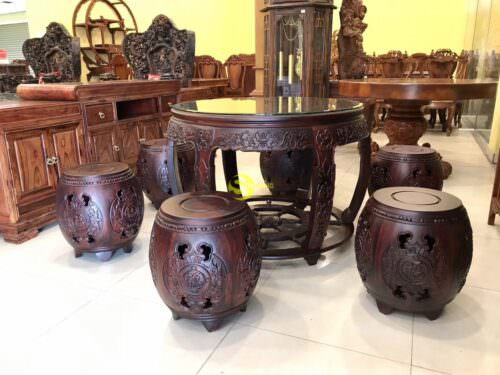 Bộ bàn ghế trống bánh lái gỗ trắc Việt 7 món BBG1115 - Ảnh 17