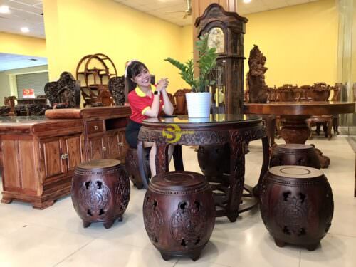 Bộ bàn ghế trống bánh lái gỗ trắc Việt 7 món BBG1115 - Ảnh 16