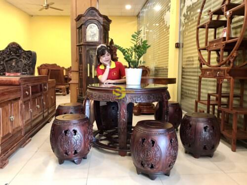 Bộ bàn ghế trống bánh lái gỗ trắc Việt 7 món BBG1115 - Ảnh 13