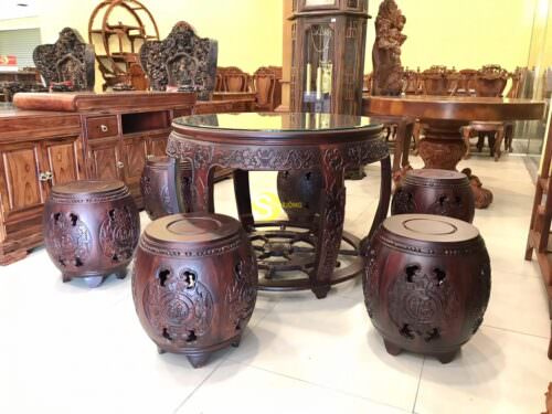Bộ bàn ghế trống bánh lái gỗ trắc Việt 7 món BBG1115 - Ảnh 8