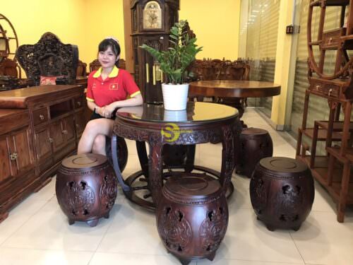 Bộ bàn ghế trống bánh lái gỗ trắc Việt 7 món BBG1115 - Ảnh 7