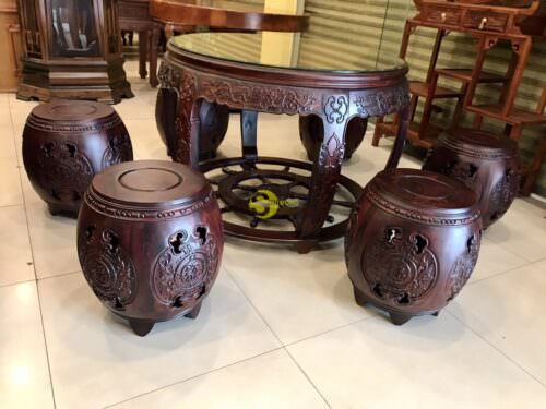 Bộ bàn ghế trống bánh lái gỗ trắc Việt 7 món BBG1115 - Ảnh 6