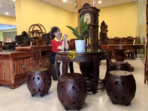Bộ bàn ghế trống bánh lái gỗ trắc Việt 7 món BBG1115 - Ảnh 5