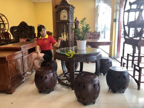 Bộ bàn ghế trống bánh lái gỗ trắc Việt 7 món BBG1115 - Ảnh 4
