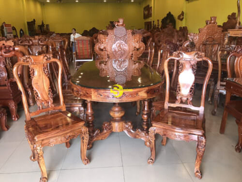 Bộ bàn ghế phòng ăn gỗ cẩm lai cao cấp BBA4258B