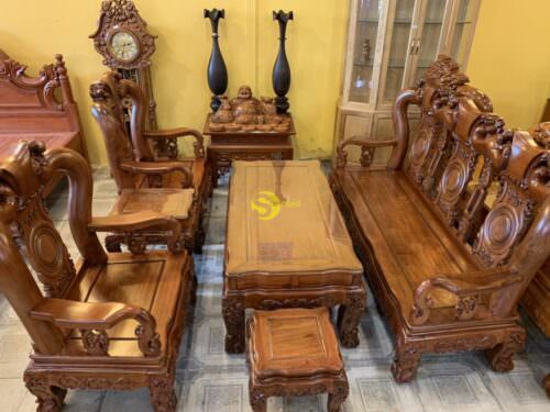 Bộ bàn ghế hương đá chạm đào đẹp vai cong cổ điển 6 món tay 12 BBG3610 - Hình ảnh 15