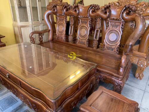 Bộ bàn ghế hương đá chạm đào đẹp vai cong cổ điển 6 món tay 12 BBG3610 - Hình ảnh 14