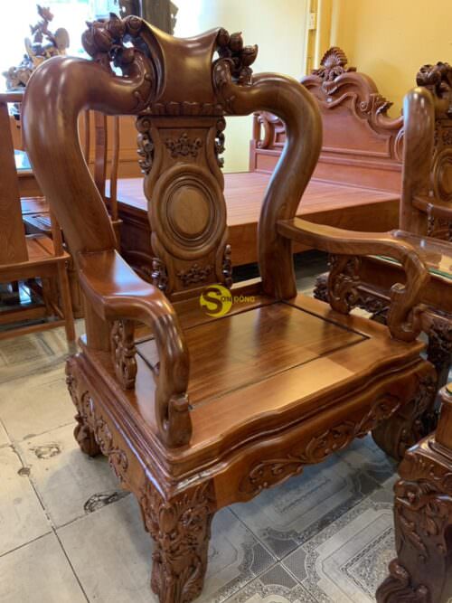 Bộ bàn ghế hương đá chạm đào đẹp vai cong cổ điển 6 món tay 12 BBG3610 - Hình ảnh 13