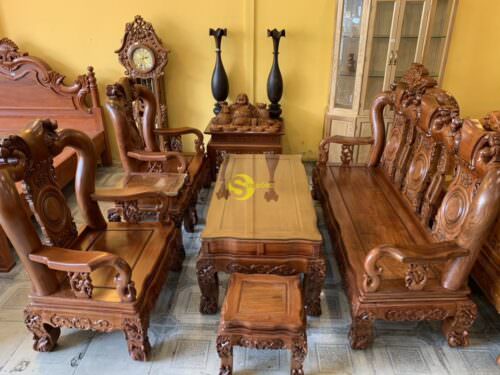 Bộ bàn ghế hương đá chạm đào đẹp vai cong cổ điển 6 món tay 12 BBG3610 - Hình ảnh 10