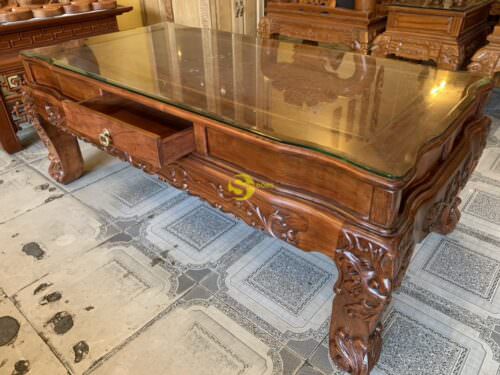 Bộ bàn ghế hương đá chạm đào đẹp vai cong cổ điển 6 món tay 12 BBG3610 - Hình ảnh 6