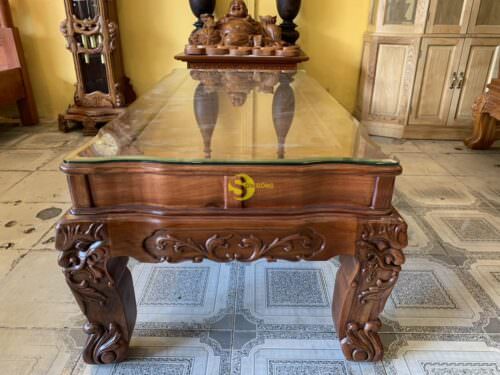 Bộ bàn ghế hương đá chạm đào đẹp vai cong cổ điển 6 món tay 12 BBG3610 - Hình ảnh 2