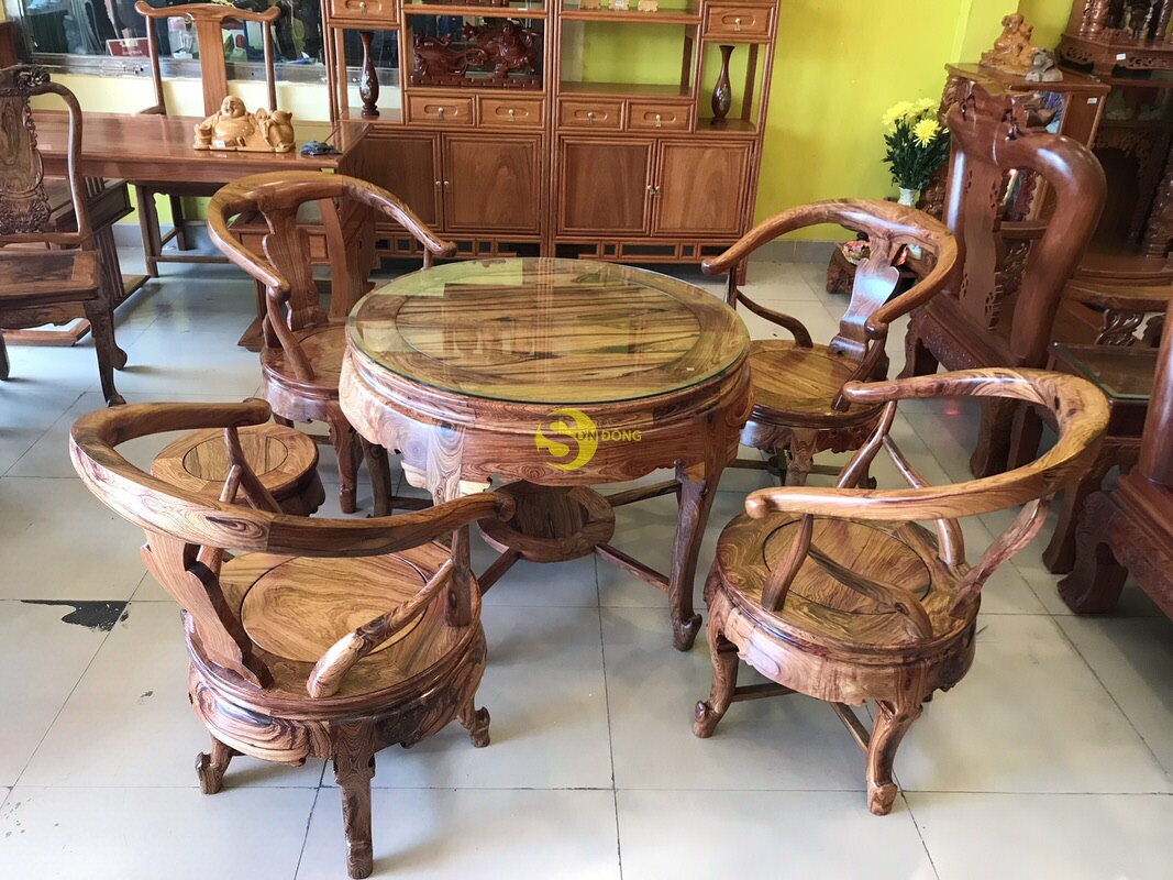 Bộ bàn ghế móc thúng tròn gỗ cẩm lai 7 món BBG234 (Ảnh 12)