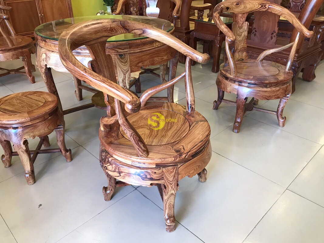 Bộ bàn ghế móc thúng tròn gỗ cẩm lai 7 món BBG234 (Ảnh 7)