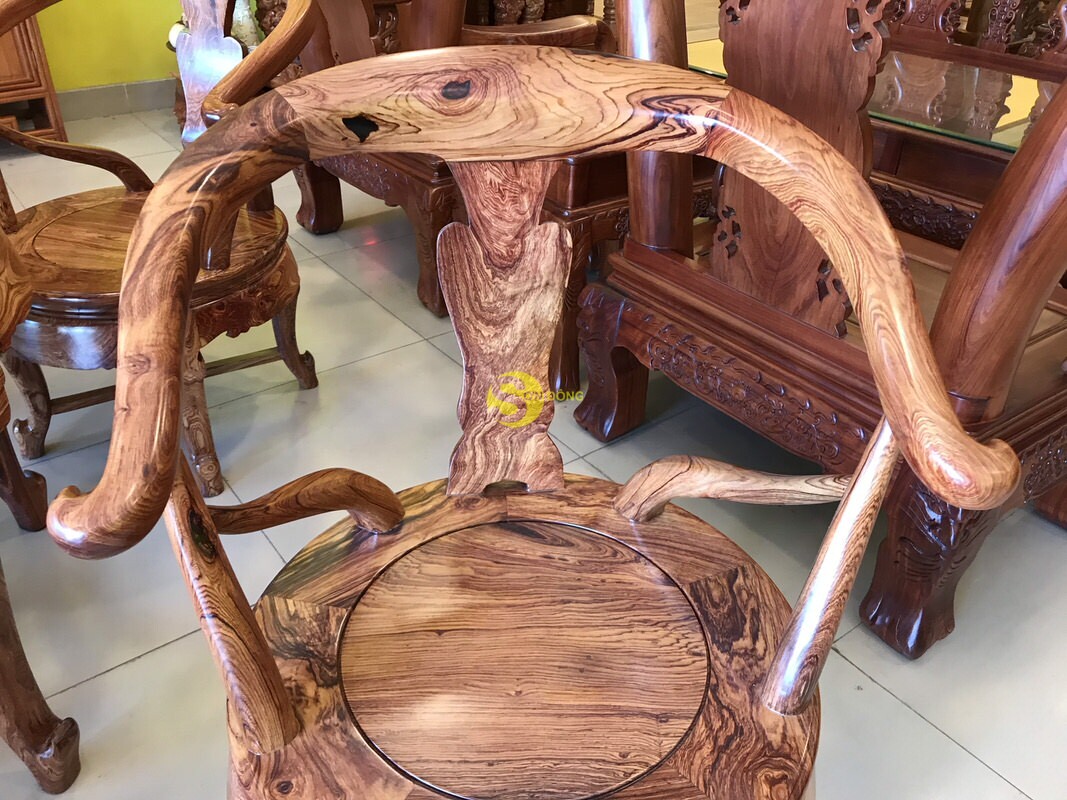 Bộ bàn ghế móc thúng tròn gỗ cẩm lai 7 món BBG234 (Ảnh 2)