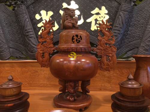 Bộ Lư hương gỗ hương chơn 60 LH01 - Ảnh 2