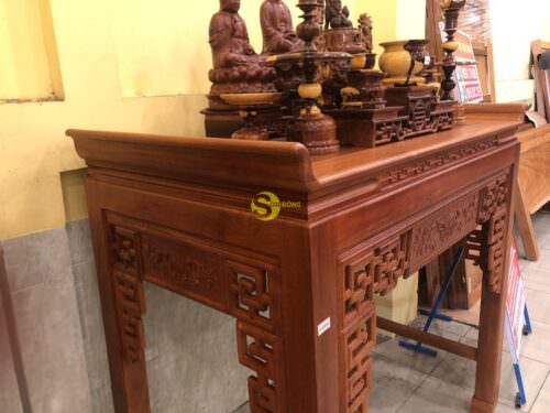 Bàn thờ gõ đỏ chạm hoa sen 1.34M SD103 - Hình ảnh 4