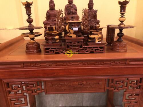 Bàn thờ gõ đỏ chạm hoa sen 1.34M SD103 - Hình ảnh 7