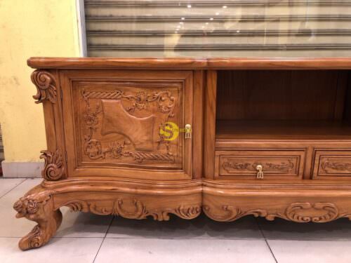 Tủ tivi luois gõ đỏ cổ điển 2m TTV127 - Ảnh 3