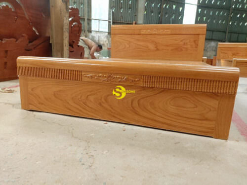 Giường ngủ gõ đỏ hoa văn giá rẻ GGD004