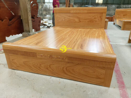 Giường ngủ gõ đỏ hoa văn giá rẻ GGD004