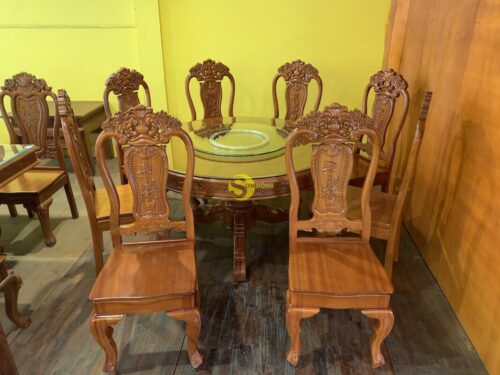 Bộ bàn ăn căm xe 8 ghế hoa hồng bàn tròn BBA1188T - Ảnh 9