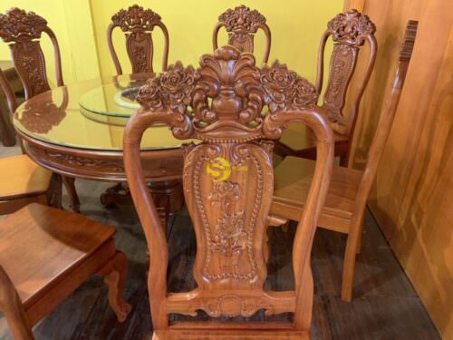 Bộ bàn ăn căm xe 8 ghế hoa hồng bàn tròn BBA1188T - Ảnh 8