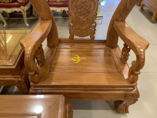 Bộ bàn ghế gỗ chạm đào tứ quý gõ đỏ tựa liền cột 12, 6 món BBG230 - Hình ảnh 8