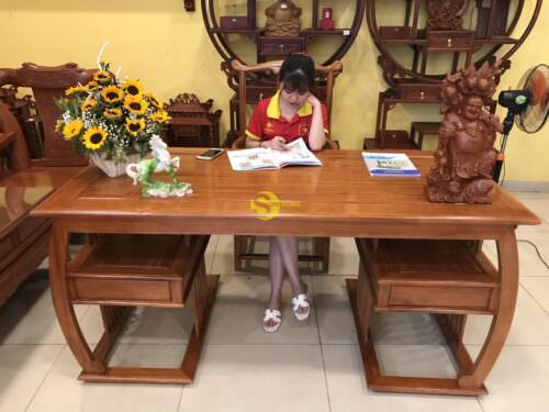 Bộ bàn ghế làm việc khổng minh gỗ gõ đỏ 1.76M BLV10 - Hình ảnh 14