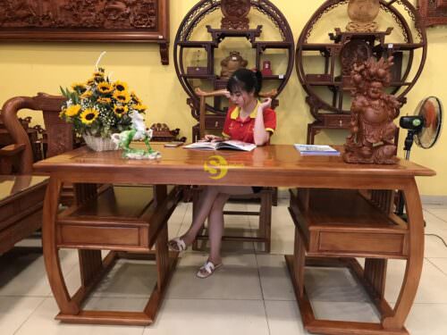 Bộ bàn ghế làm việc khổng minh gỗ gõ đỏ 1.76M BLV10 - Hình ảnh 11