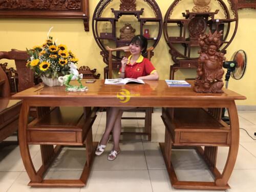 Bộ bàn ghế làm việc khổng minh gỗ gõ đỏ 1.76M BLV10 - Hình ảnh 2