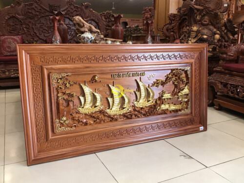 Tranh gỗ gõ đỏ dát vàng thuận buồm xuôi gió T170 - Hình ảnh 7