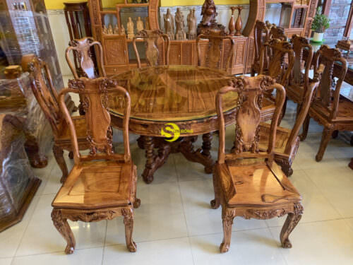 Bộ bàn ghế tròn cẩm lai sơn ta BBA4258T1