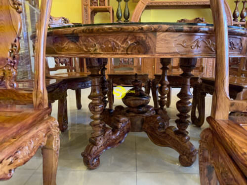 Bộ bàn ghế tròn cẩm lai sơn ta BBA4258T1