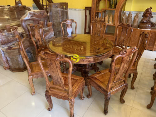 Bộ bàn ghế tròn cẩm lai sơn ta BBA4258T1