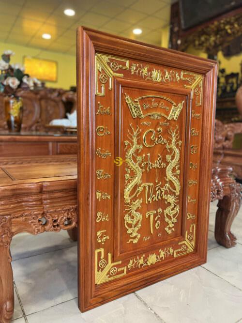 Tranh cửu huyền thất tổ gỗ hương dát vàng T201 - Hình ảnh 3