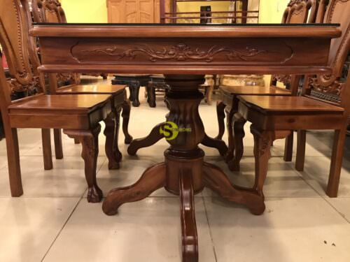 Bộ bàn ăn căm xe 6 ghế hoa lá tây bàn vuông BBA1166V - Ảnh 3