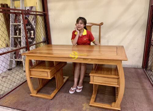 Bộ bàn ghế làm việc khổng minh gỗ gõ đỏ 1.53m BLV09 - Hình ảnh 5