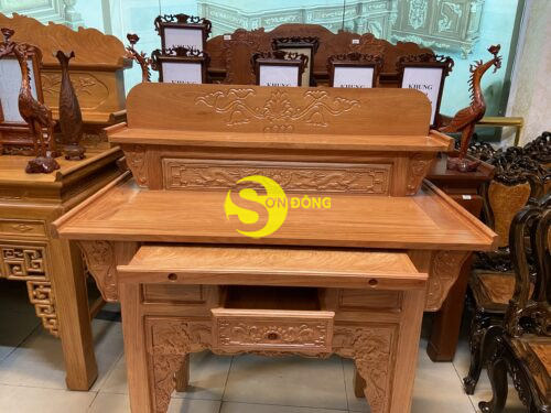 Bàn thờ nhị cấp gõ đỏ chạm rồng 1m27 SD326 - Hình ảnh 7