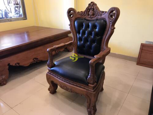Ghế làm việc tựa hoa tây cổ điển, bọc da GGD061 - Hình ảnh 3