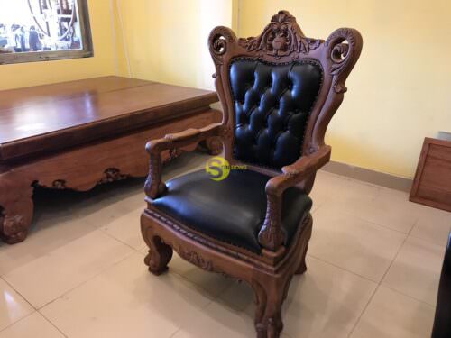 Ghế làm việc tựa hoa tây cổ điển, bọc da GGD061 - Hình ảnh 2