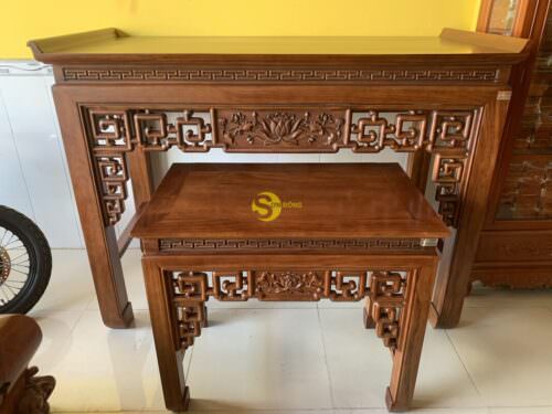 Bộ bàn thờ và bàn cúng gõ đỏ triện hoa sen 1,76m SD104 - Hình ảnh 5